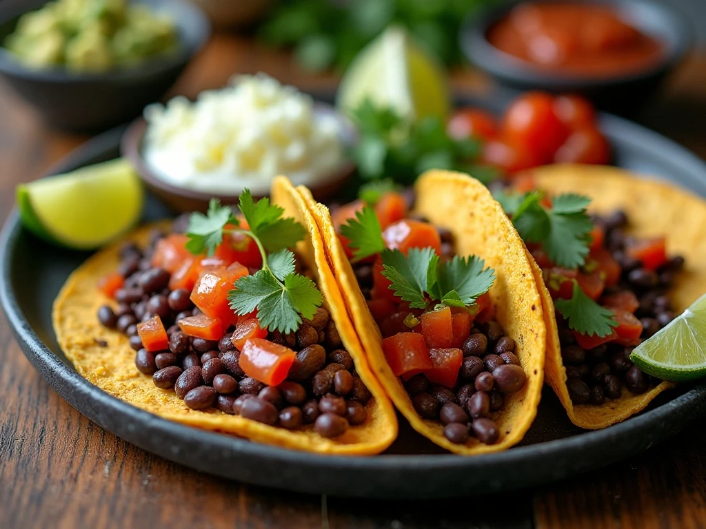 Black bean tacos served with fresh toppings for dinner