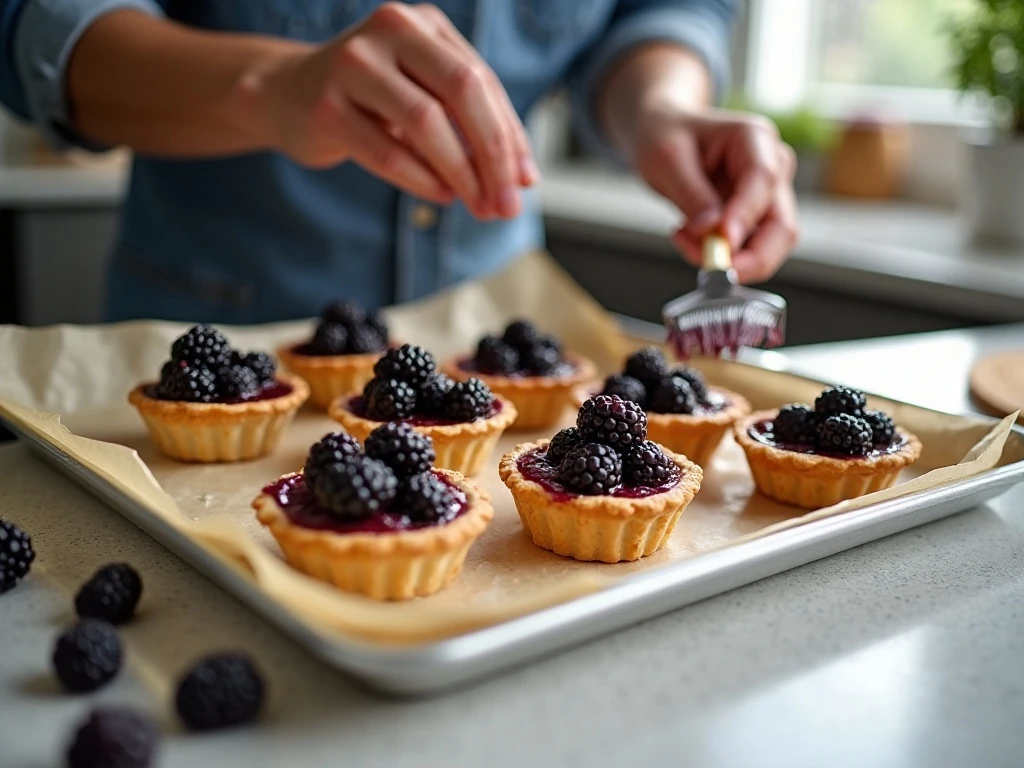 Assembled blackberry tarts chilling before baking