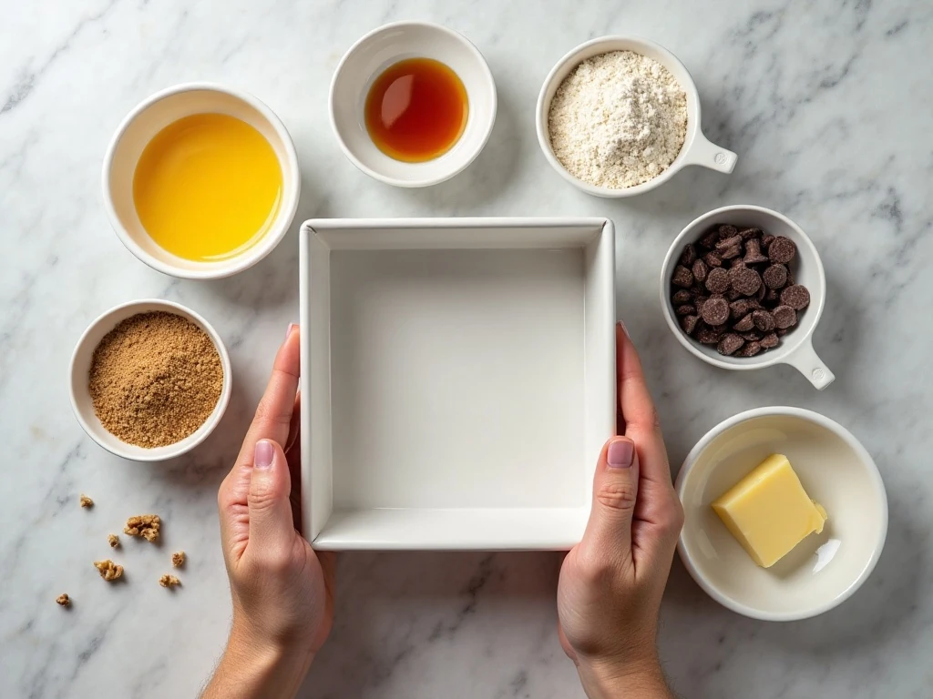 Ingredients for walnut and chocolate chip blondies