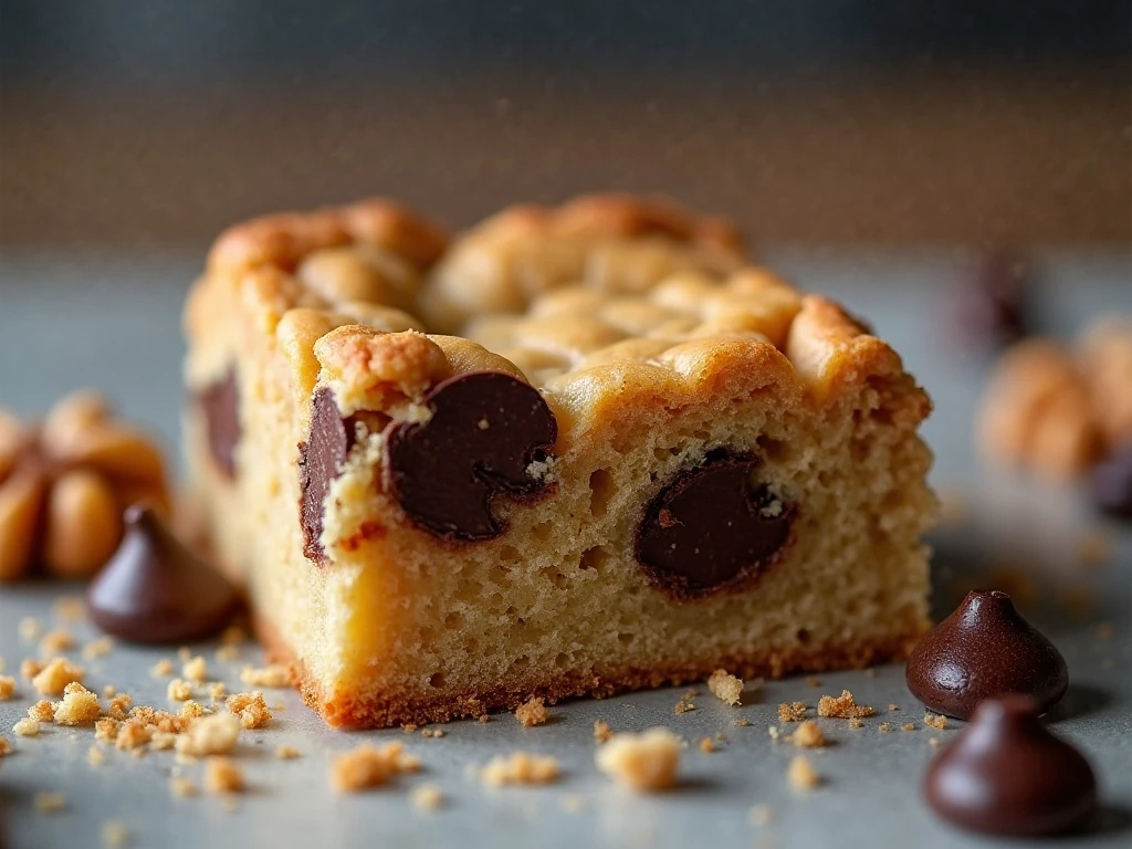 Close-up of the chewy center and toasted walnuts in a blondie