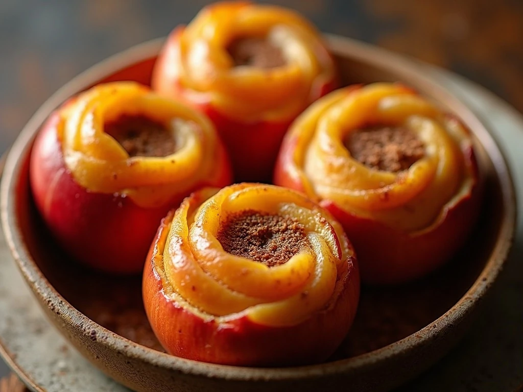 Four blooming baked apples fresh from the oven