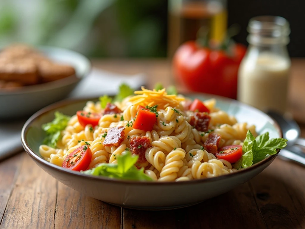 Creamy BLT pasta salad served as an easy dinner