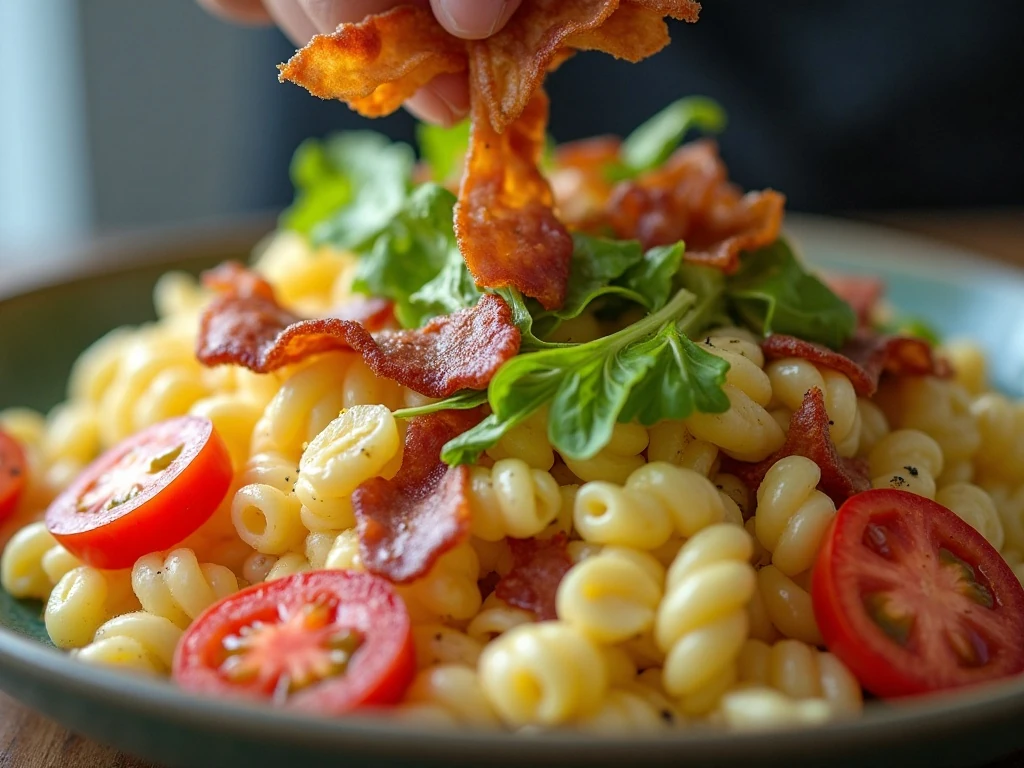 Crisp lettuce and bacon topping BLT pasta salad