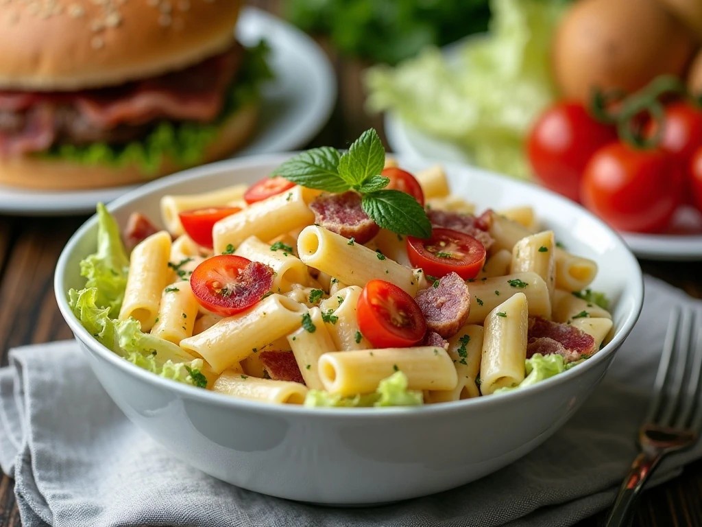 BLT pasta salad served as a picnic side dish