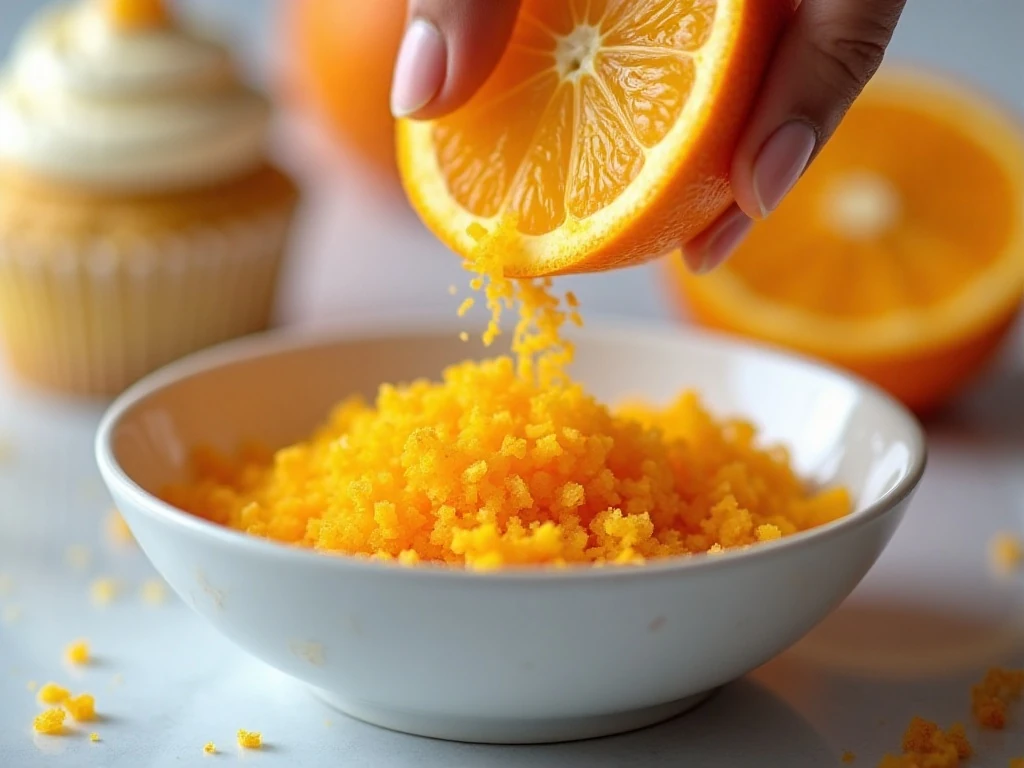 Fresh orange zest for citrus cupcakes
