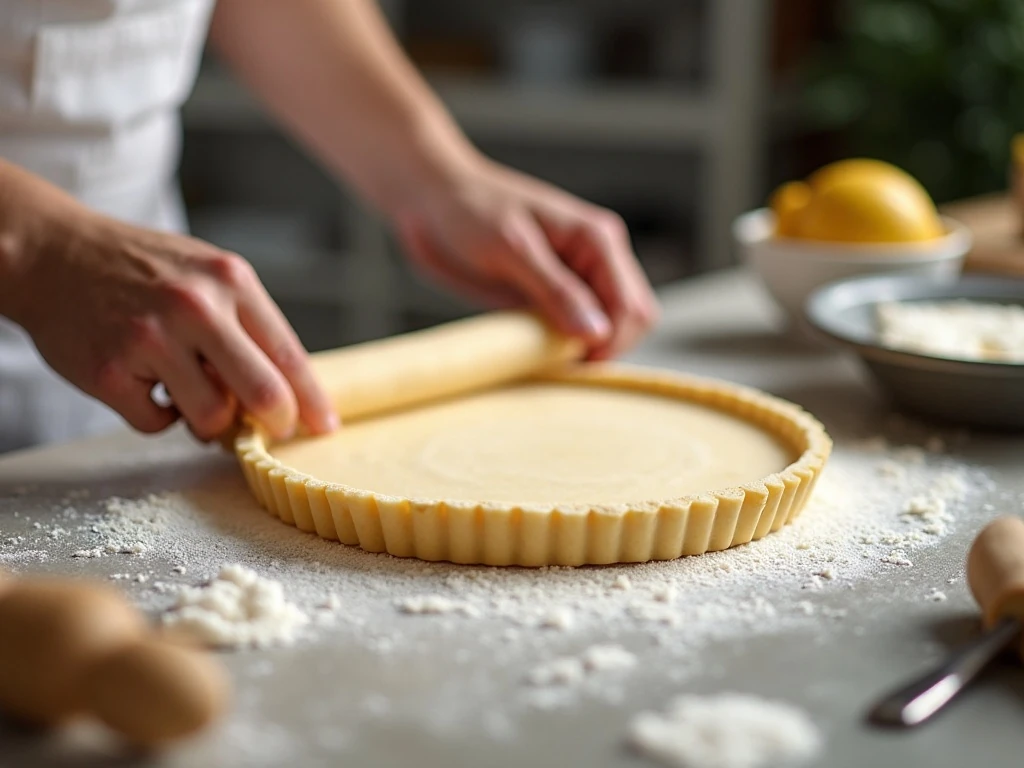 Rolling chilled pastry dough for a blueberry tart