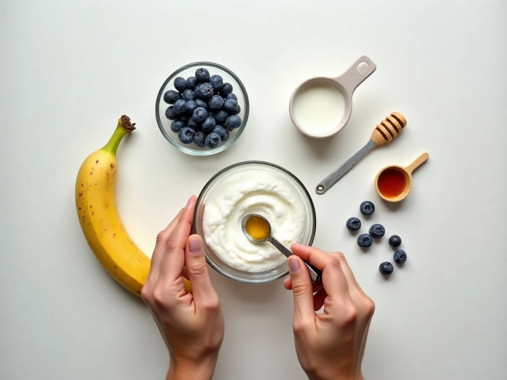 Ingredients for a blueberry banana smoothie