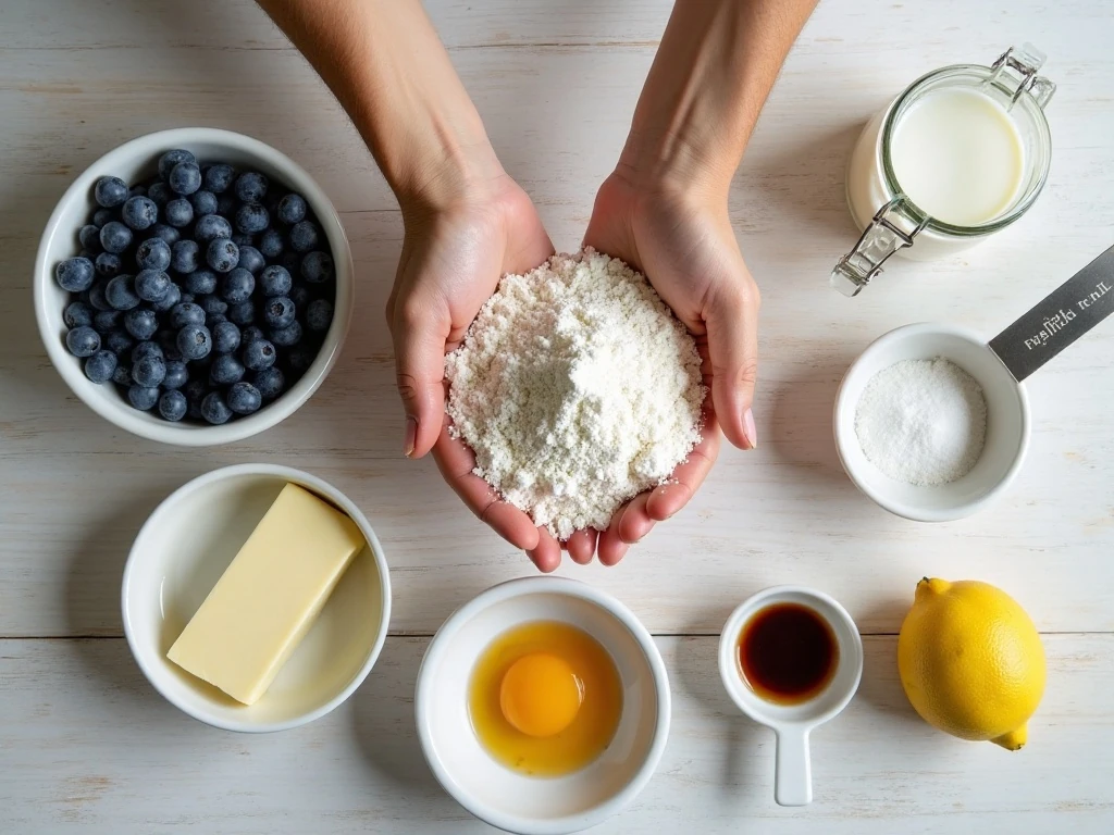 Ingredients for easy blueberry breakfast cake