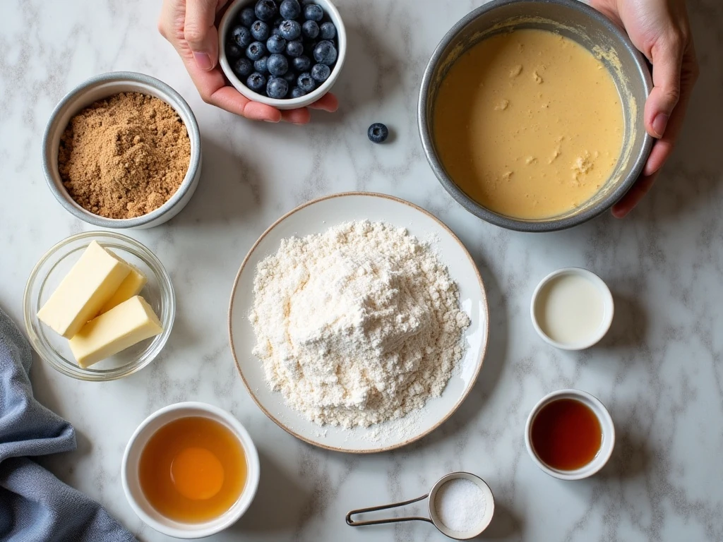 Ingredients for homemade old-fashioned blueberry buckle