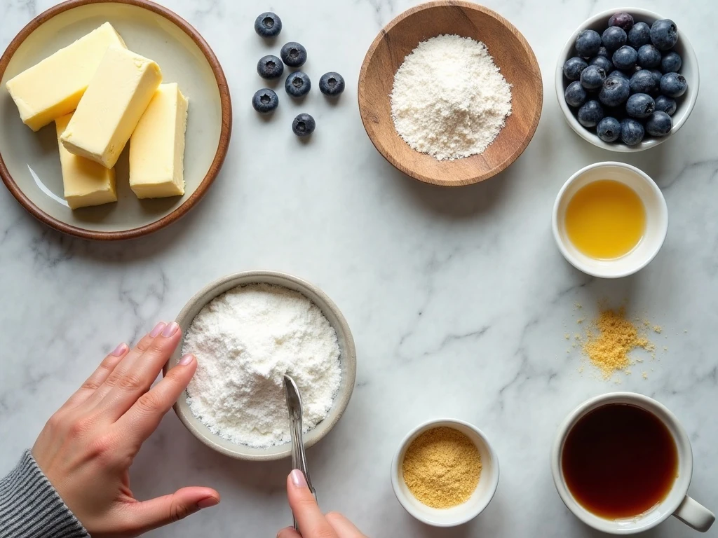 Ingredients for an easy blueberry butter cake