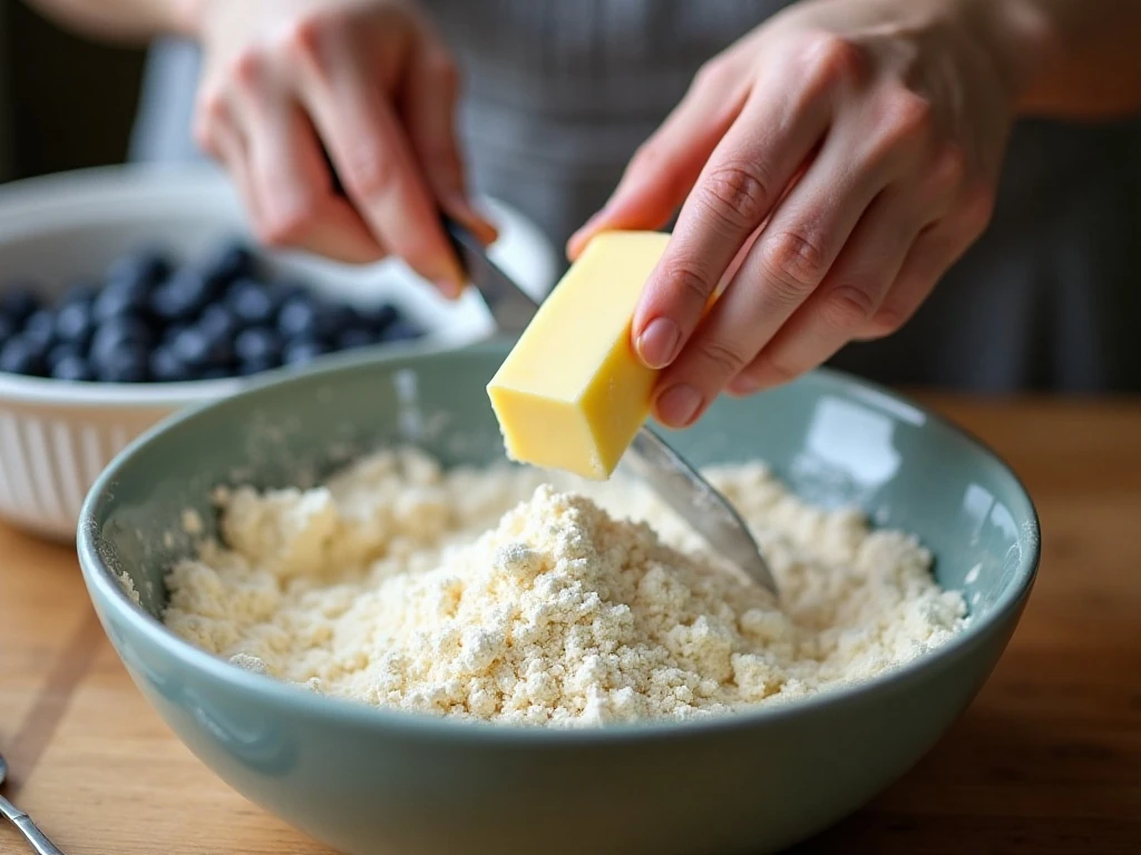 Cutting cold butter into cobbler topping mixture