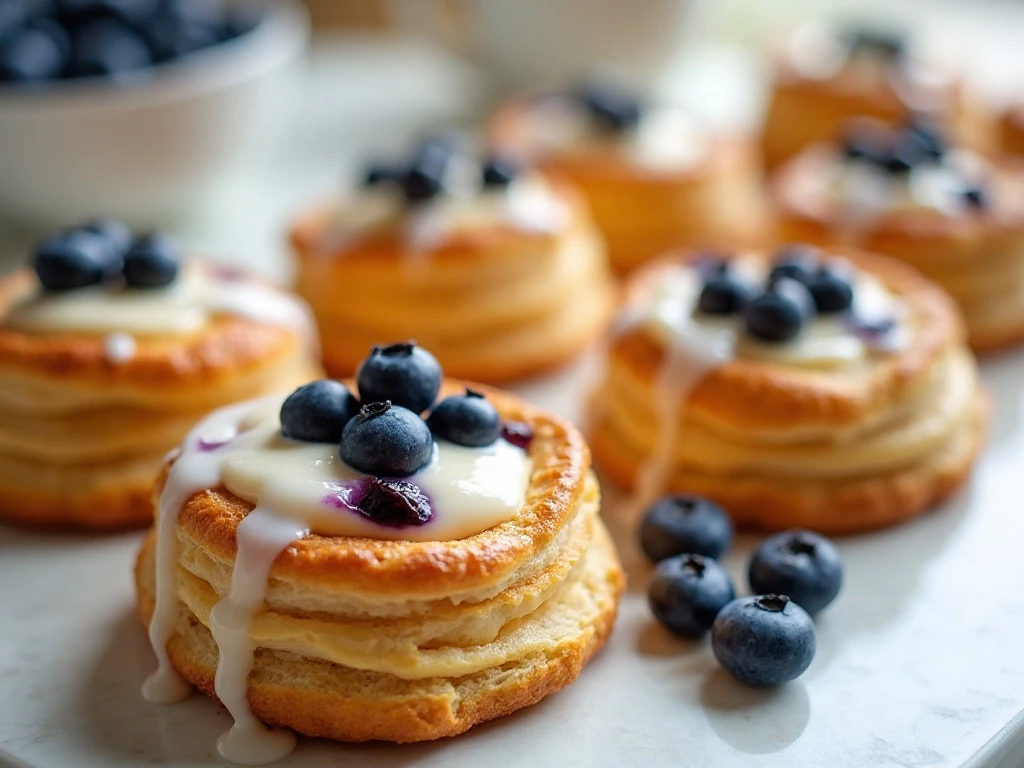 Golden blueberry cream cheese pastries arranged for breakfast