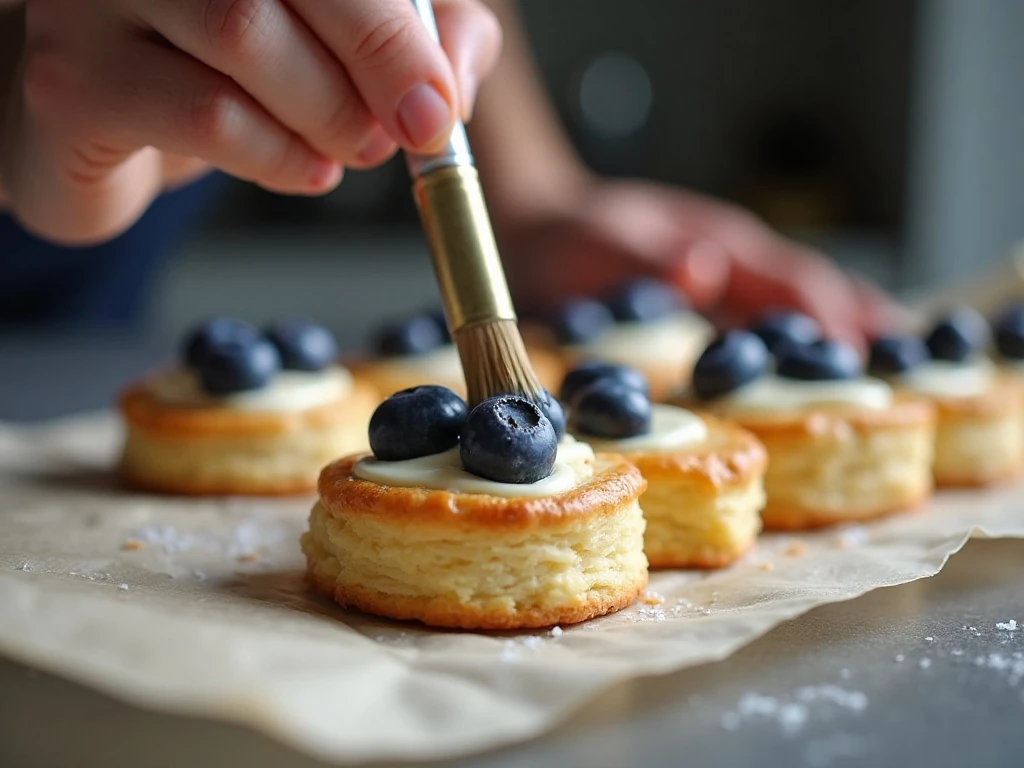 Brushing egg wash onto blueberry cream cheese pastries