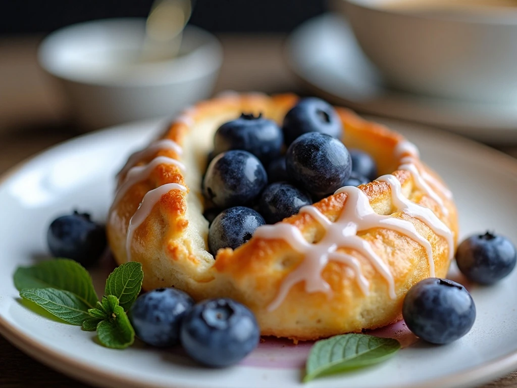 Glazed blueberry cream cheese pastry ready to serve