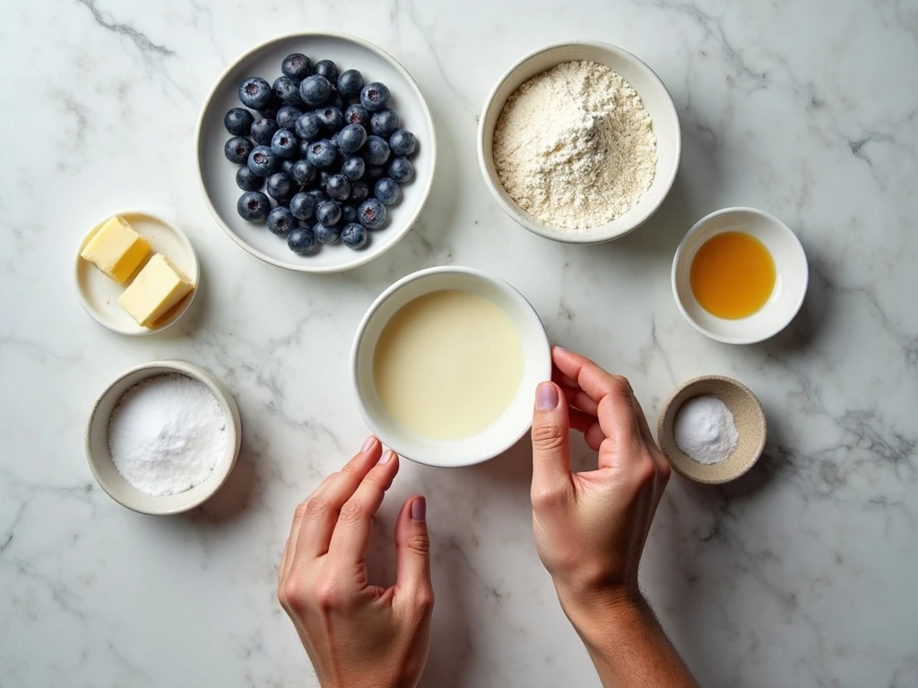 Measured ingredients for homemade blueberry cream puffs