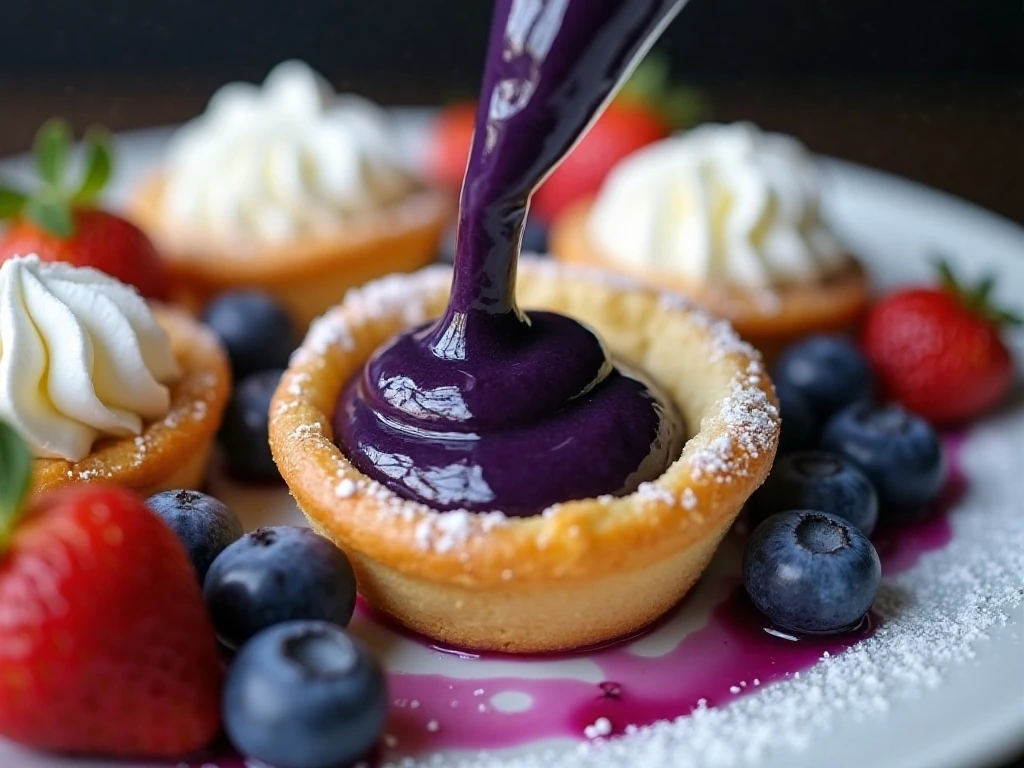 Blueberry whipped cream filling inside a pastry shell