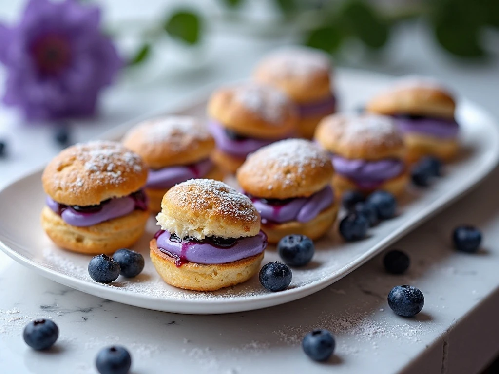 Finished platter of easy blueberry cream puffs