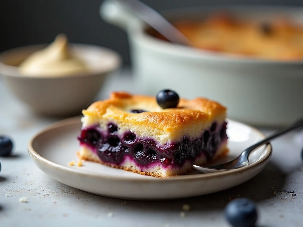 A reheated serving of blueberry dump cake