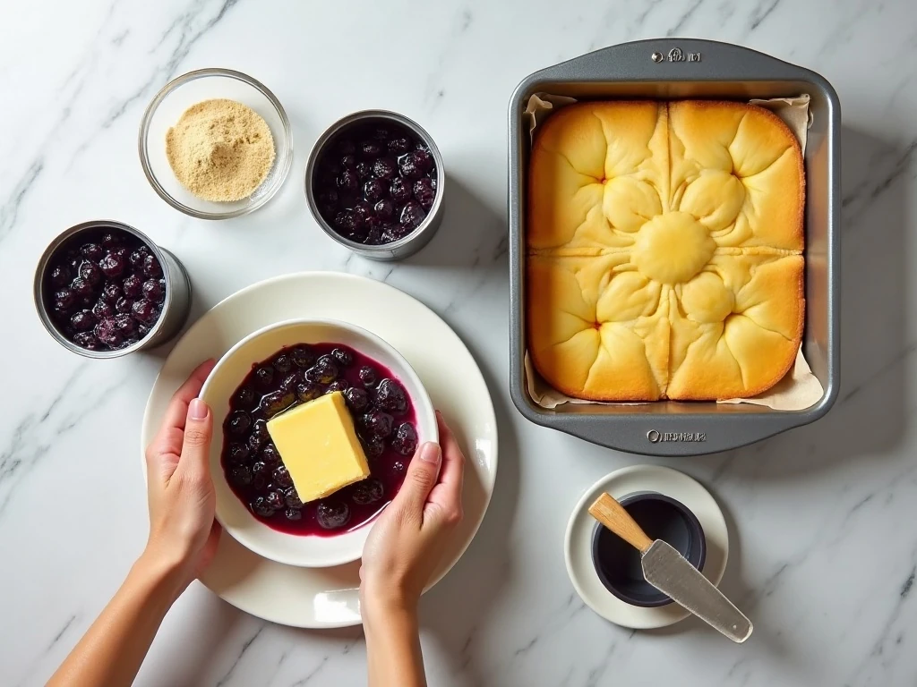 Three ingredients for blueberry dump cake