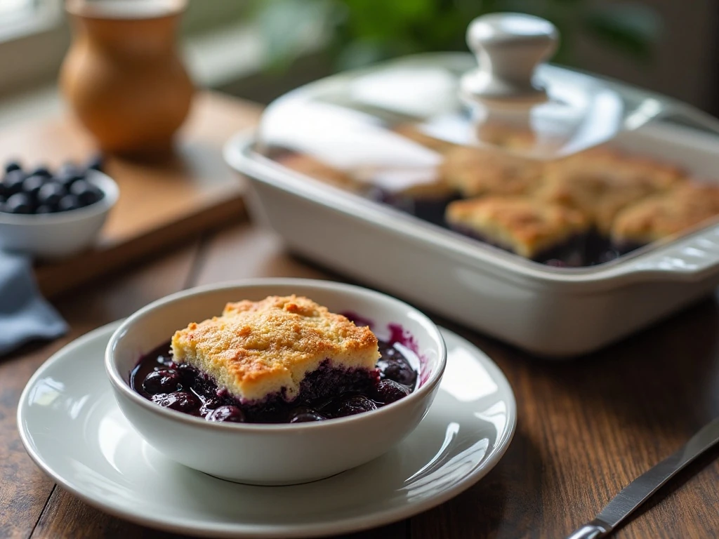 Stored and reheated blueberry dump cake