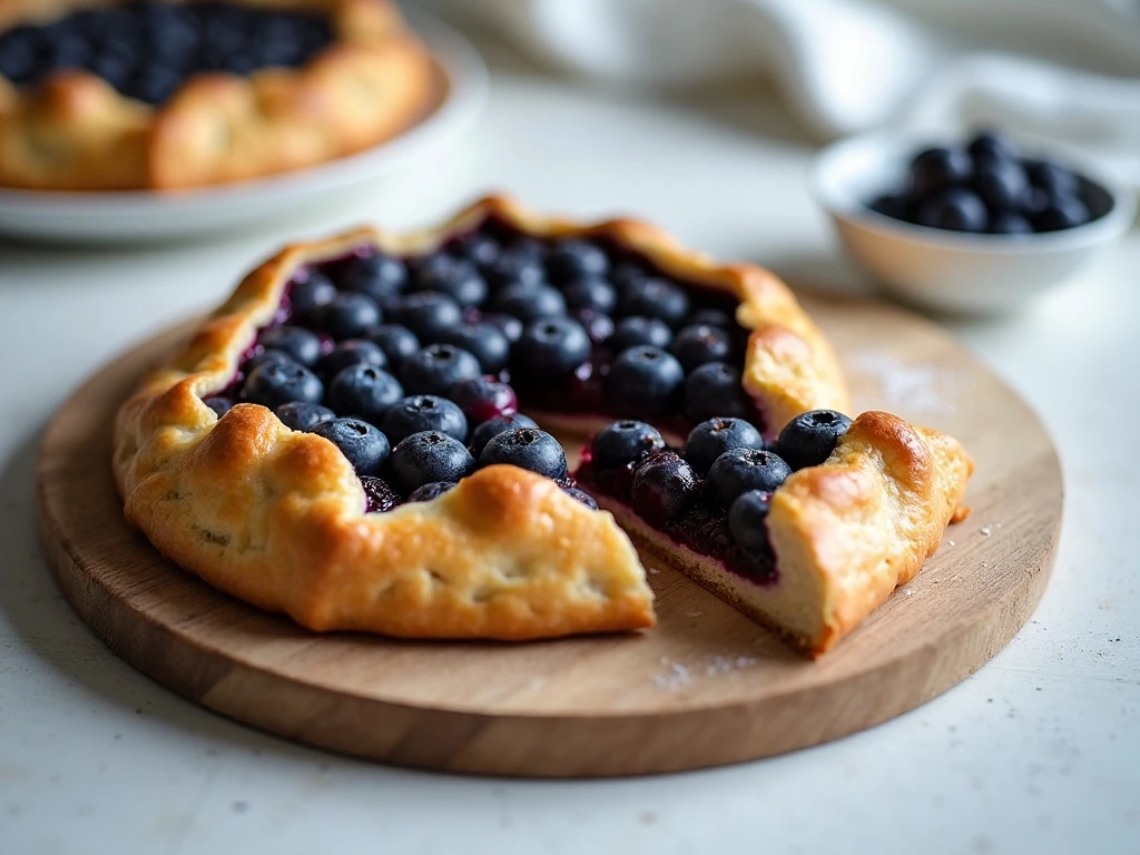 Sliced blueberry galette with set filling