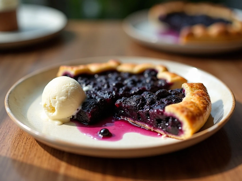 Rustic blueberry galette with a golden crust and glossy blueberry filling