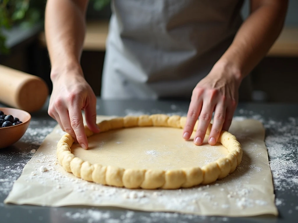 Rolling chilled galette dough on parchment
