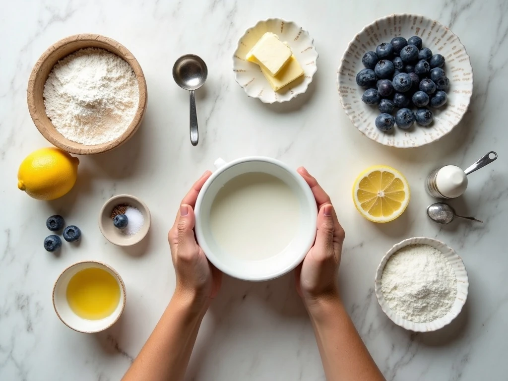 Ingredients for easy blueberry lemon pudding cake