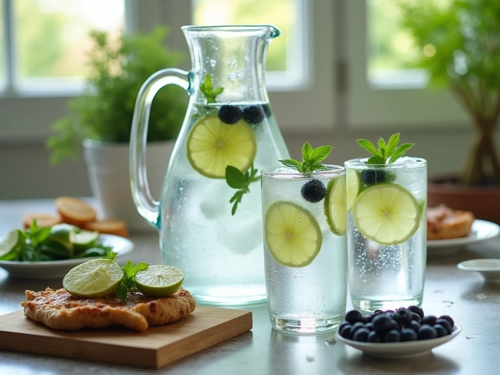 Blueberry lime infused water prepared for serving