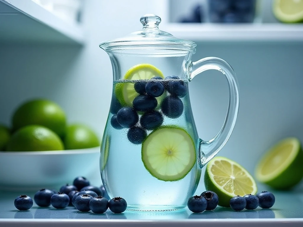 Refrigerated blueberry lime infused water