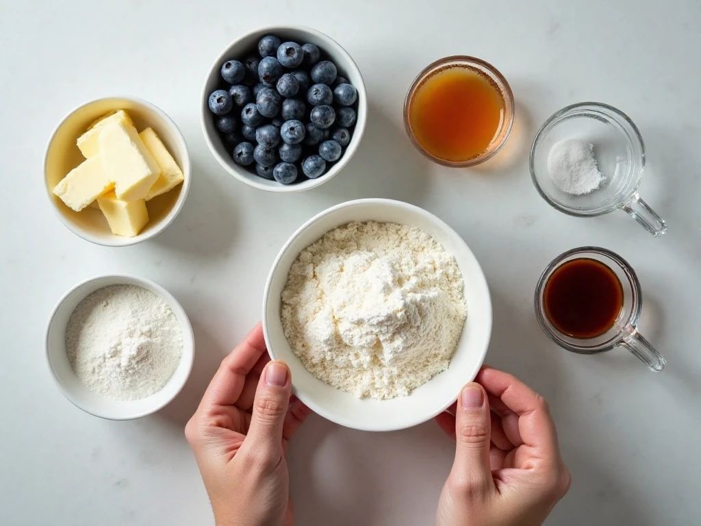 Ingredients for sour cream blueberry muffins