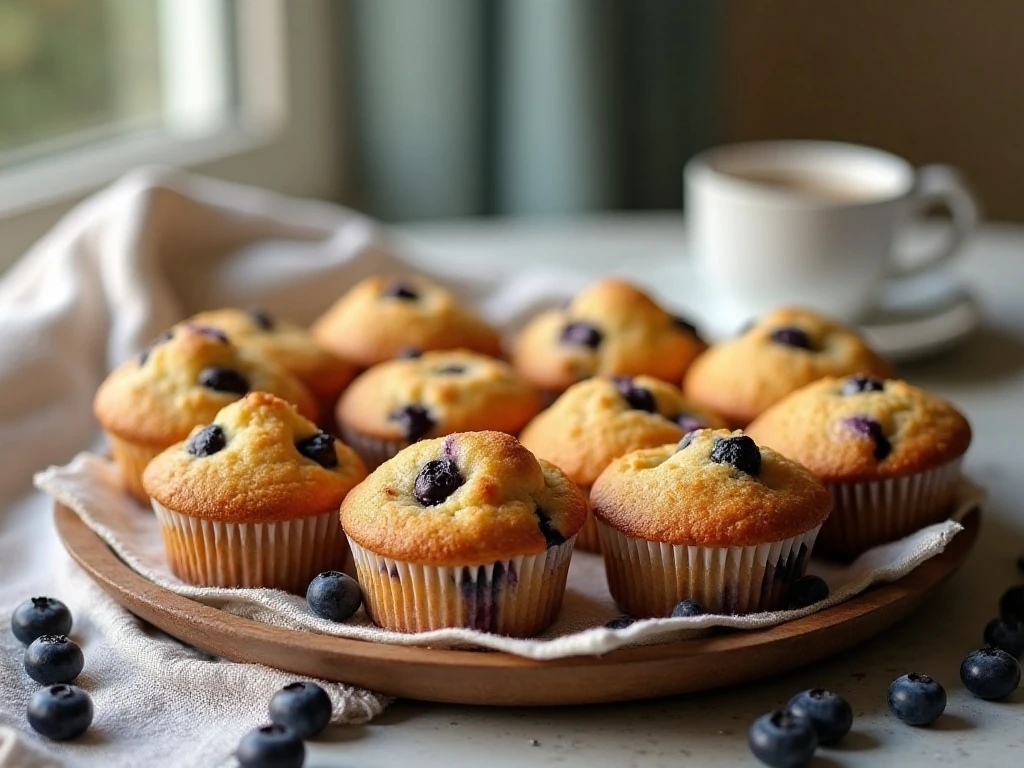 Golden blueberry nutmeg sugar muffins arranged for breakfast