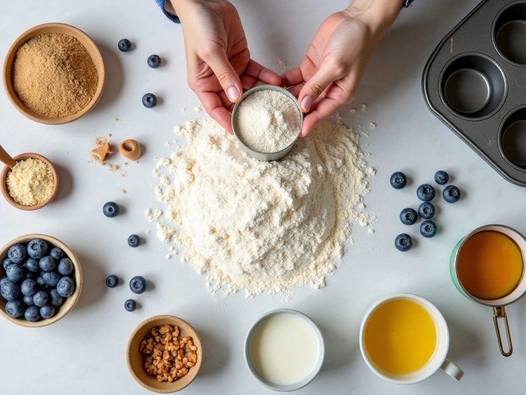 Ingredients for blueberry nutmeg sugar muffins