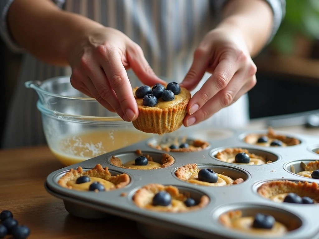 Folding blueberries into muffin batter