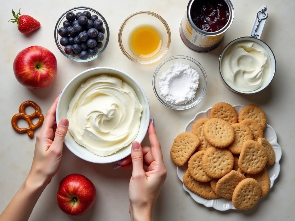 Ingredients for blueberry pie cream cheese dip