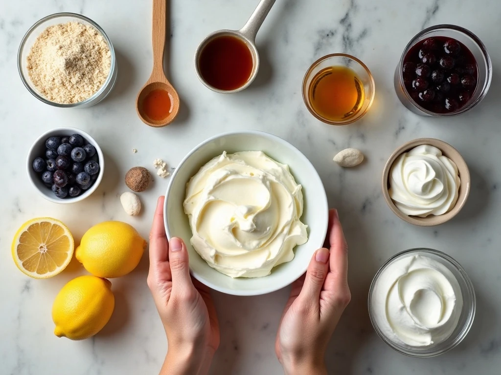Ingredients for easy blueberry pie cream cheese dip