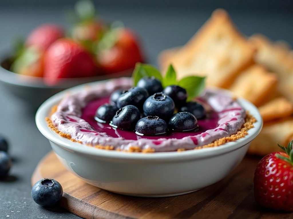 Chilled blueberry pie cream cheese dip ready to serve