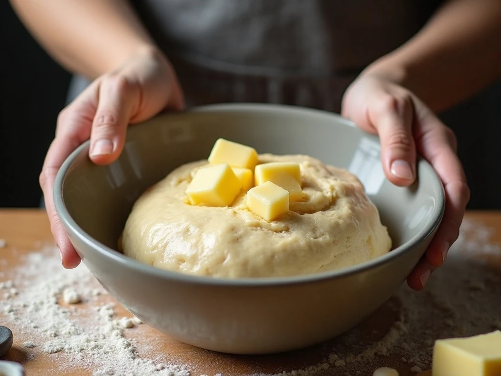 Preparing flaky butter pastry dough for a blueberry pie