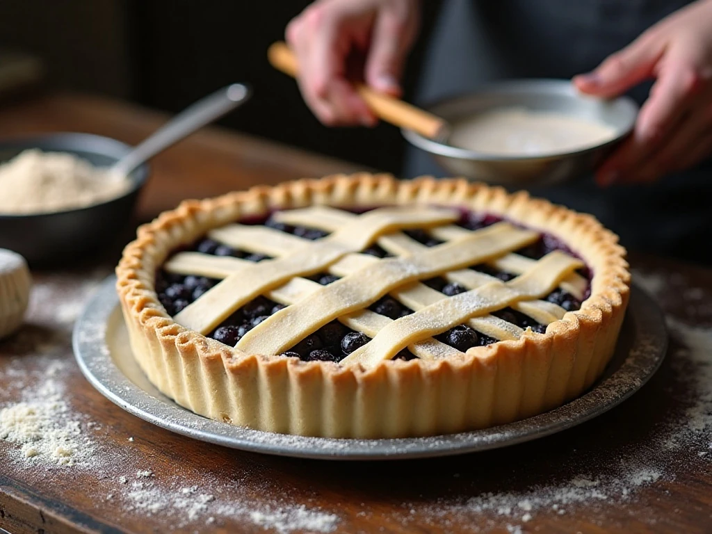 Unbaked double-crust blueberry pie prepared with vents and egg wash