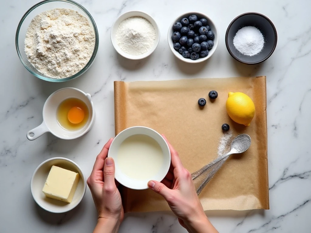 Ingredients for easy homemade blueberry scones