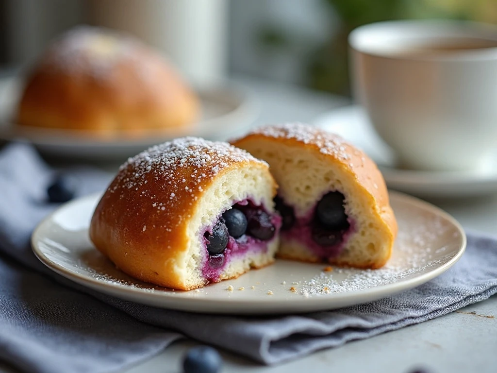 Blueberry tea bun served warm with butter