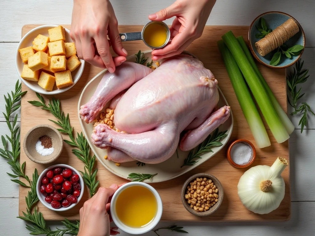 Ingredients for boneless stuffed turkey and savory bread stuffing