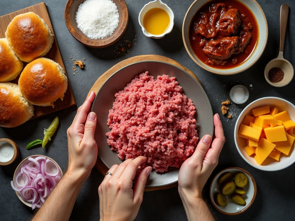 Ingredients for bourbon barbecue glazed sliders with bacon