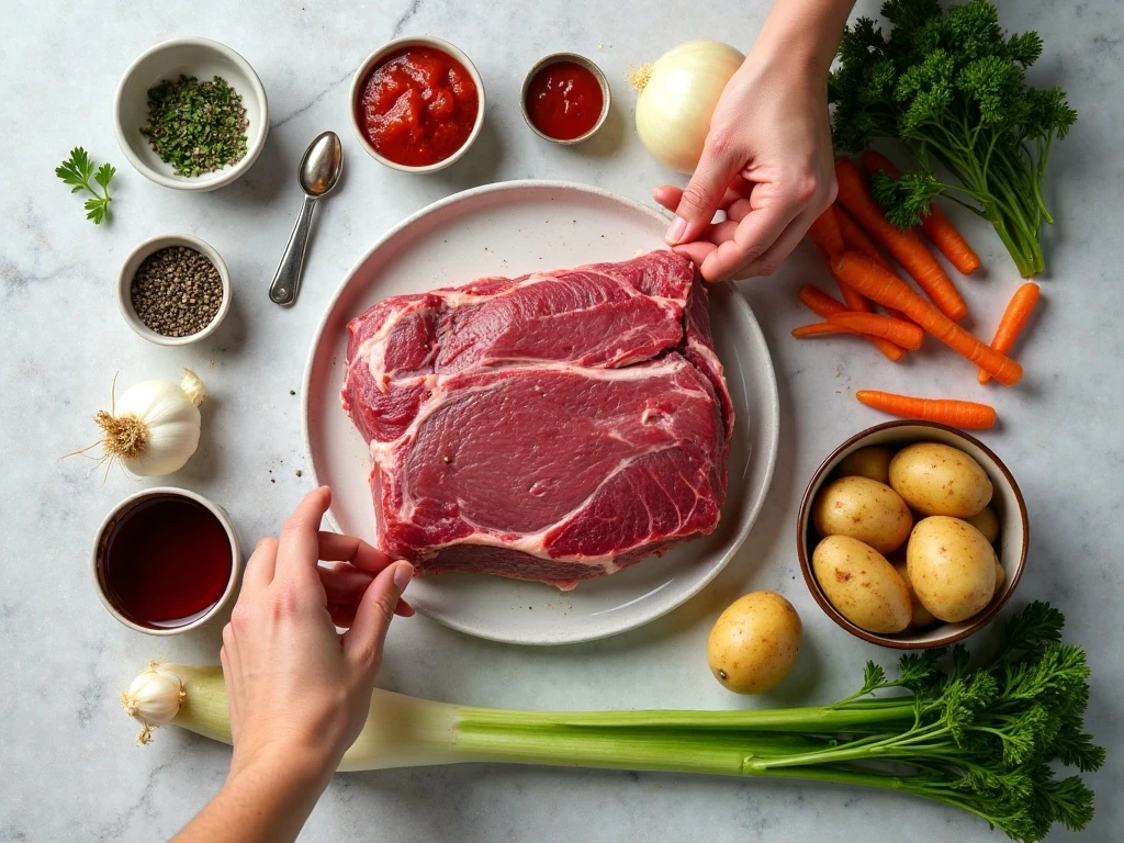 Ingredients for tender braised beef roast