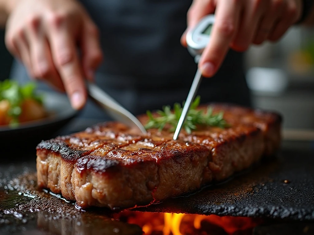 Checking Brazilian steak temperature for the perfect doneness