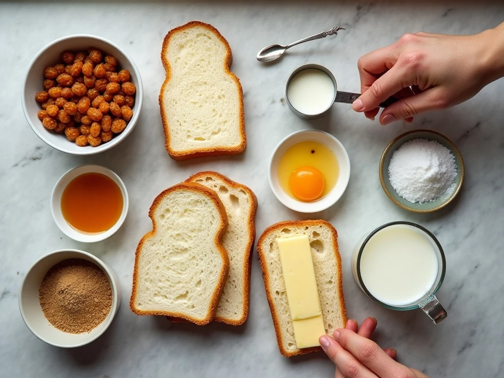 Ingredients for traditional bread and butter pudding
