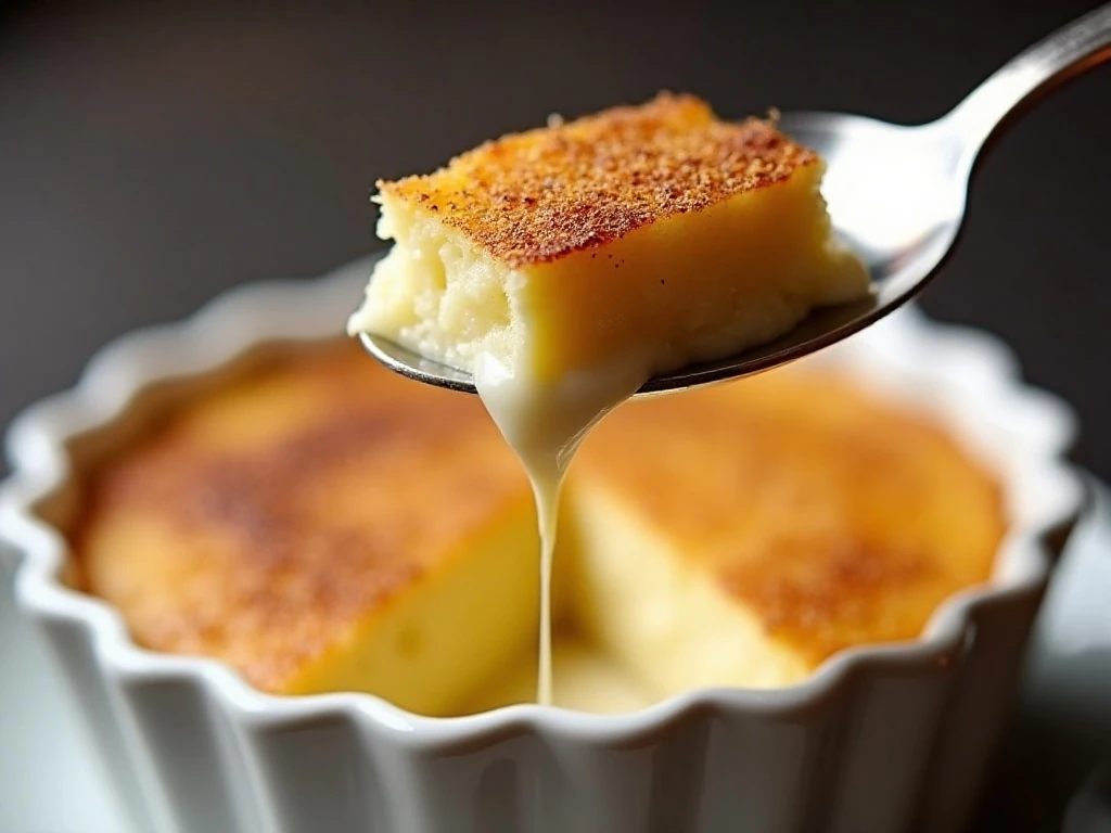 Custardy bread and butter pudding topped with nutmeg and served with cream