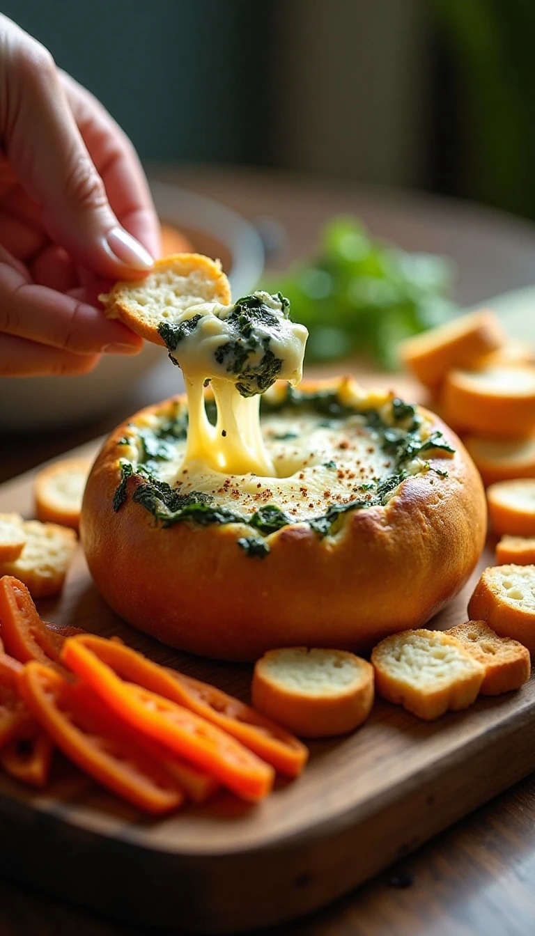 Easy Bread Bowl Hot Spinach and Artichoke Dip Recipe
