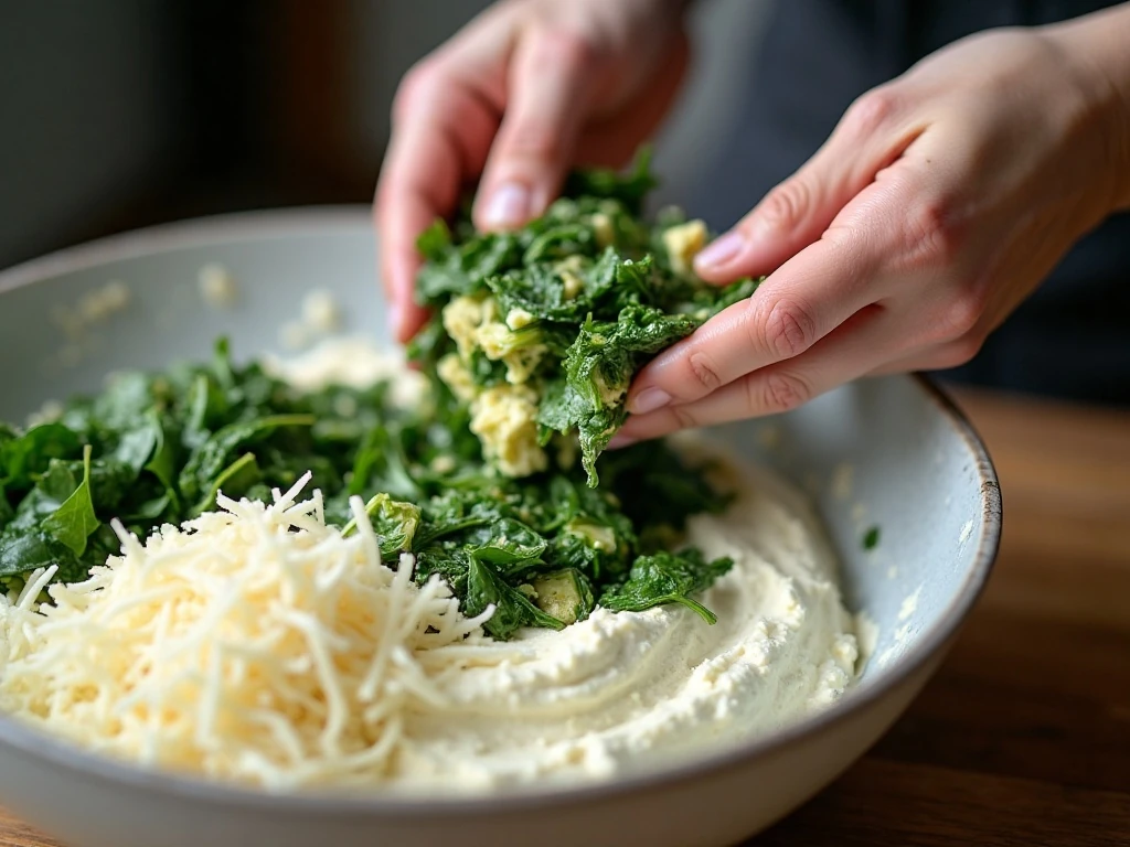 Draining spinach and artichokes for thick creamy dip