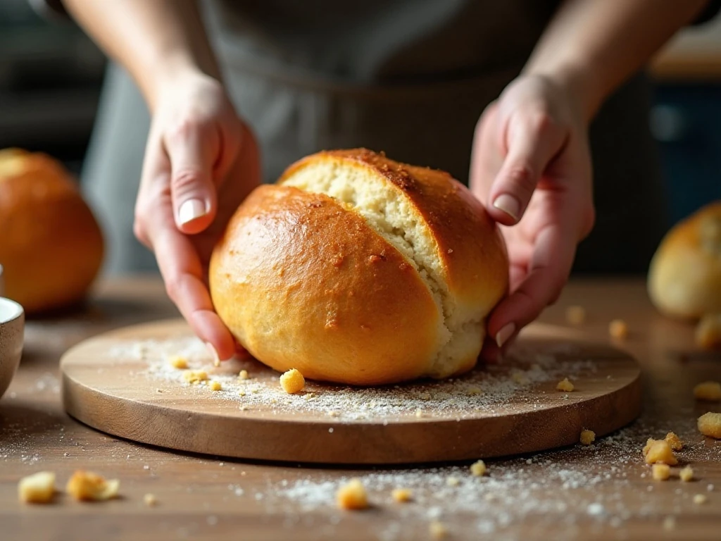 Hollowing a baked loaf to make a bread bowl